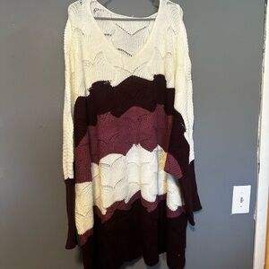 BloomChic Cream, Maroon & Plum Striped Long Sleeve Knit Top